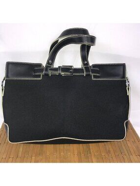 Etienne Aigner Black Structured Tote Bag with Stitching and Buckle Detail